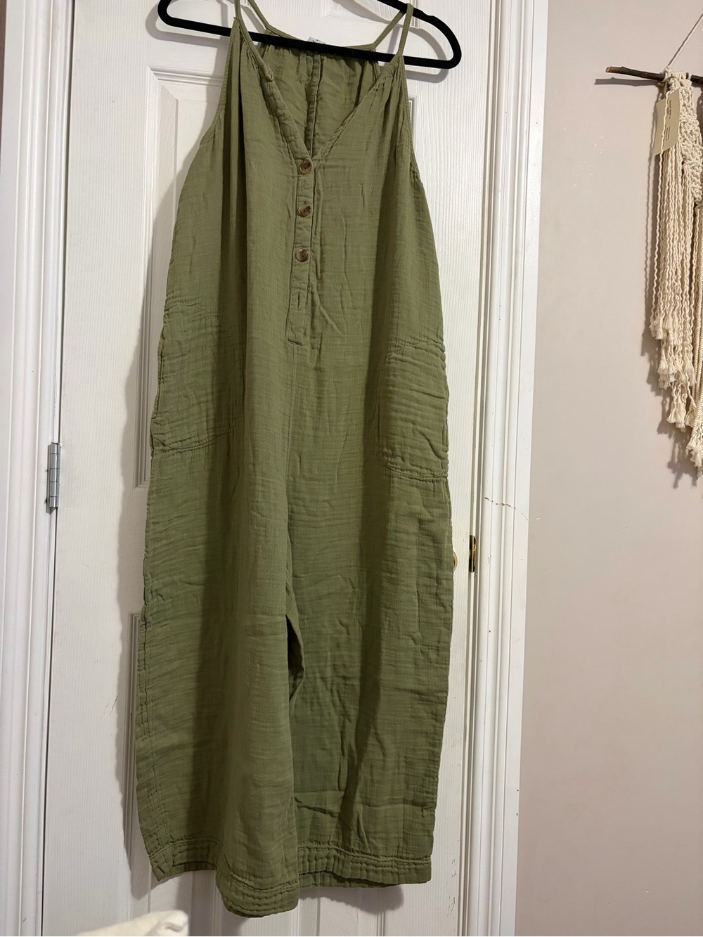 Old Navy Olive Green Sleeveless Linen-Feel Wide-Leg Jumpsuit